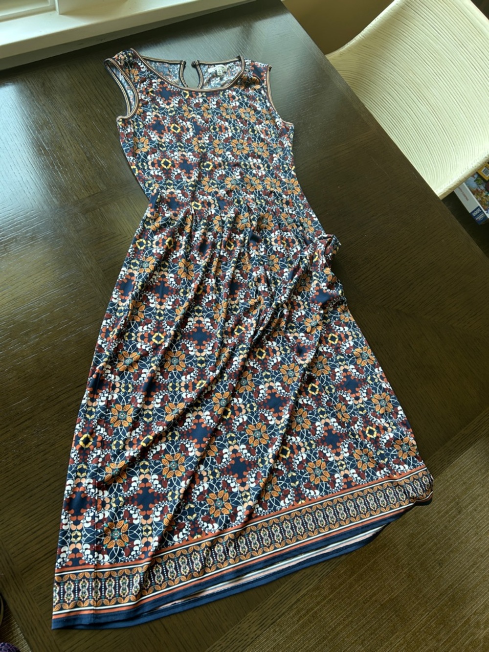 Max Studio Navy Floral Border-Print Sleeveless Midi Dress